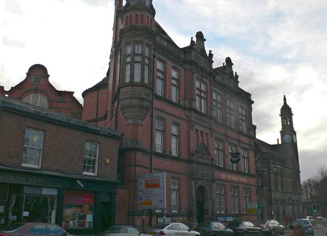 Historic red-brick exterior of Grosvenor Museum in Chester